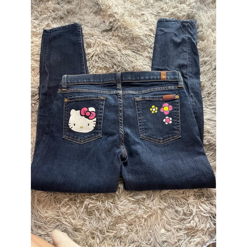 7 For All Mankind Womens Jeans 30 Dark Wash Slim Cigarette OOAK Hello Kitty Y2K